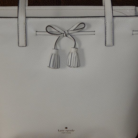 NWT Kate Spade Hayes Pebbled Leather MD Top Zip Off White Carryall Tote Bag - Picture 3 of 10